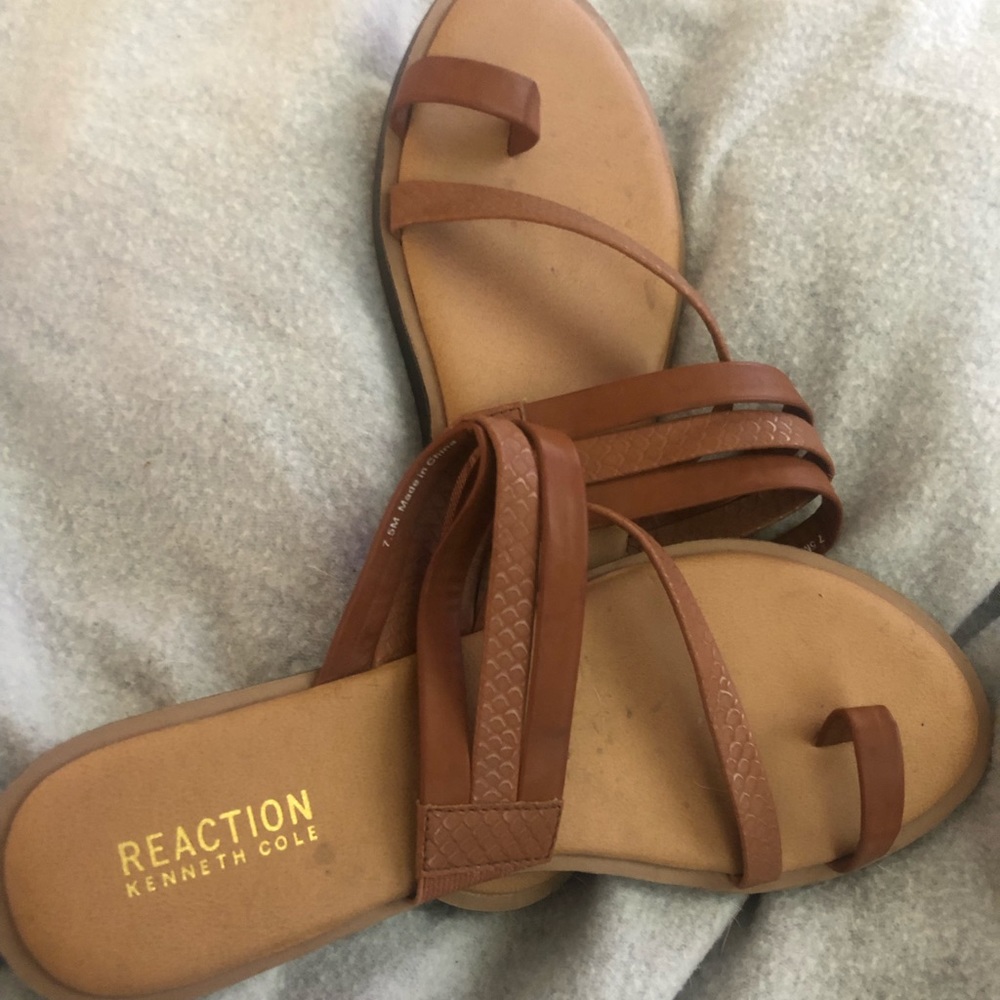 Brown leather slip on sandals